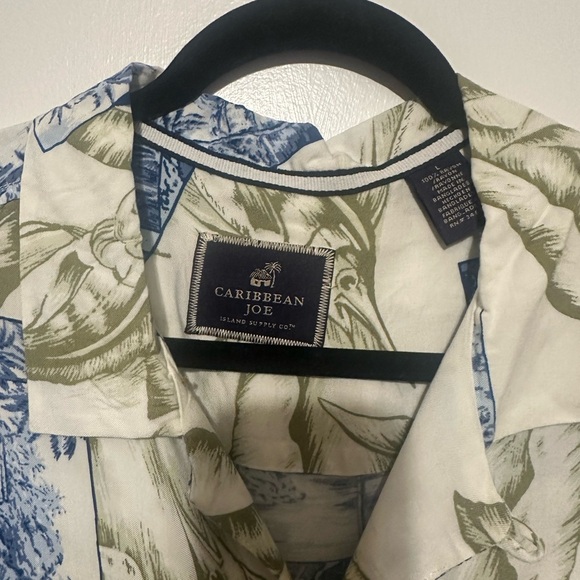 Caribbean Joe Olive and Blue Tropical Print Shirt - Picture 2 of 5